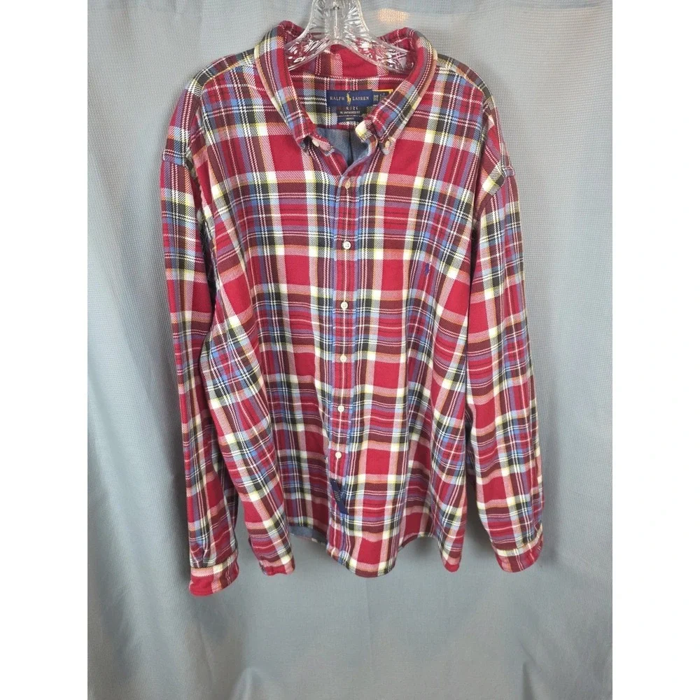 Polo Ralph Lauren Flannel Shirt Men 3XB Red Plaid Indigo RL Untucked Fit
